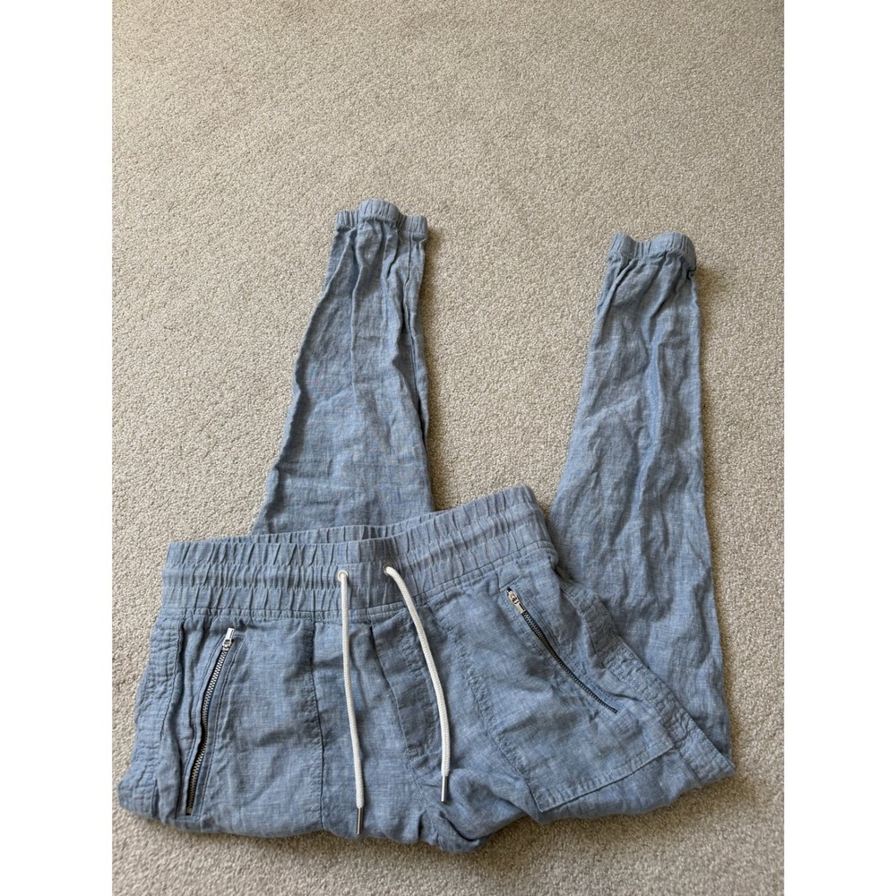 Athleta Coastal Cabo Linen Jogger Size 6 Blue Zipper Pockets